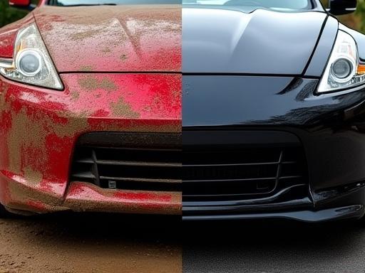 Confronto pulizia paraurti infangato vs pulito e lucido